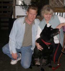 Micheal and me with our sweet girl after her tummy was shaved for the ultrasound - she loved going to Red's for a burger!